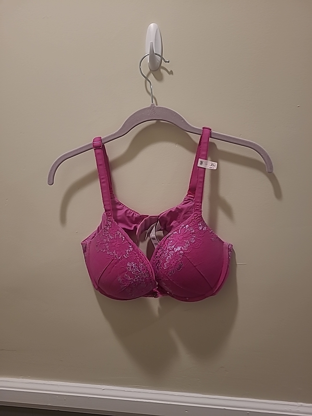 VS body by VICTORIA lightly lined wide strap demi Bra 36C fushia shine